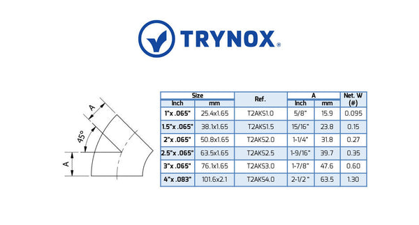Trynox Sanitary 3A 45° Welding Short Elbow