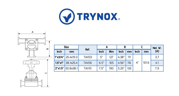 Trynox Sanitary Diaphragm Valve Branch Type