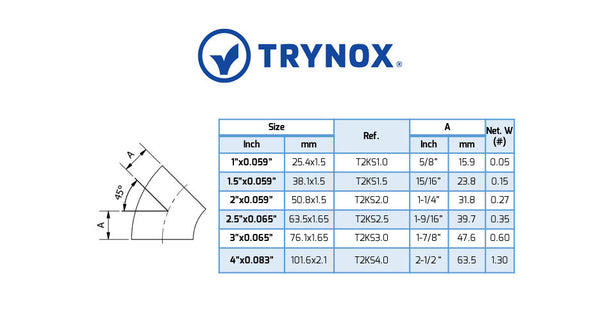 Trynox Sanitary SMS 45° Welding Short Elbow